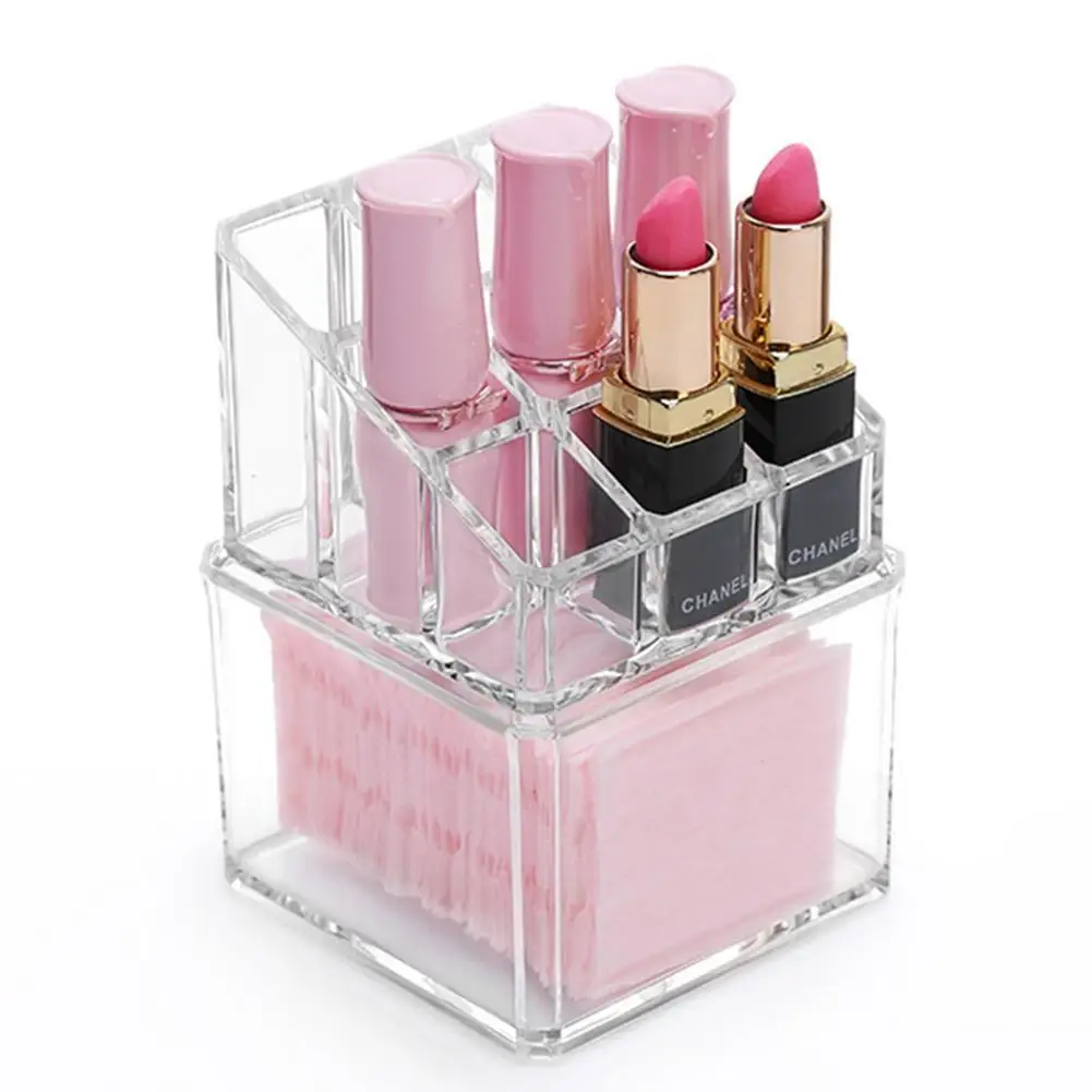 

Multifunction 9 Grids Lipstick Holder Cotton Swab Box Makeup Organizer Case Organizer Cosmetic Storage