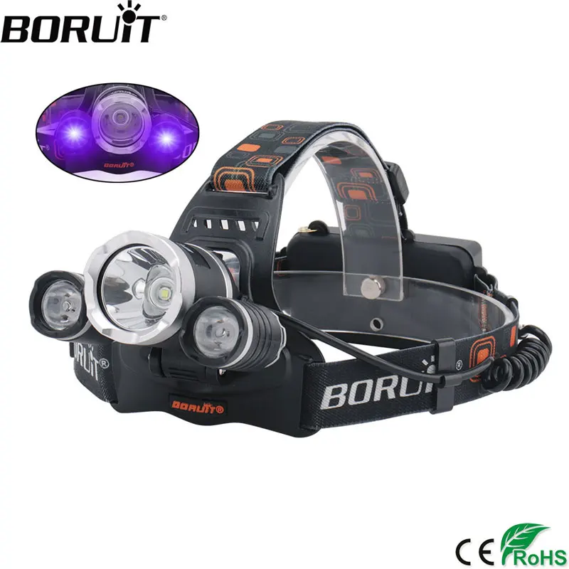 BORUIT RJ 3000 фиолетовый налобный фонарь XML T6 XPE УФ светодиодный фар 18650 Батарея USB
