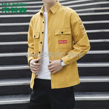 

Shirt men's long sleeve cardigan trend youth shirt season tooling shirt cotton casual