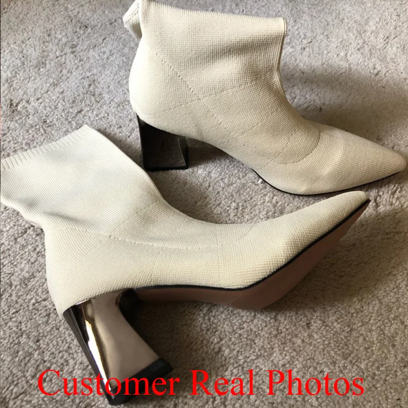 

2019 Plus Size 42 Women 7.5cm High Heels Ankle White Sock Boots Transparent Clear Heels Boots Sexy Fetish Boots Satin Silk Shoes
