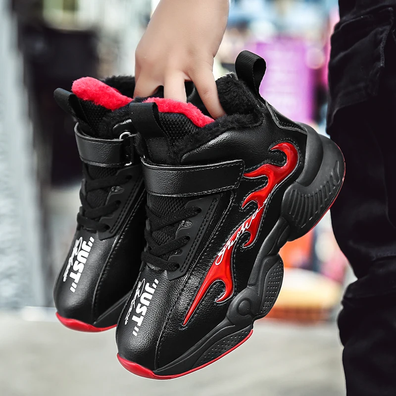 

Winter PU Leather Plush Keep Warm Kids Sneakers Waterproof Outdoor Boys Casual Shoes Soft Non-slip Running Children Sports Shoes