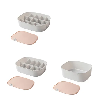 

3 Pcs Bra Underwear Storage Box Stackable with Sign Lid Grids Home Wardrobe Drawer Closet Organizer Case Socks Panties Bra Stora