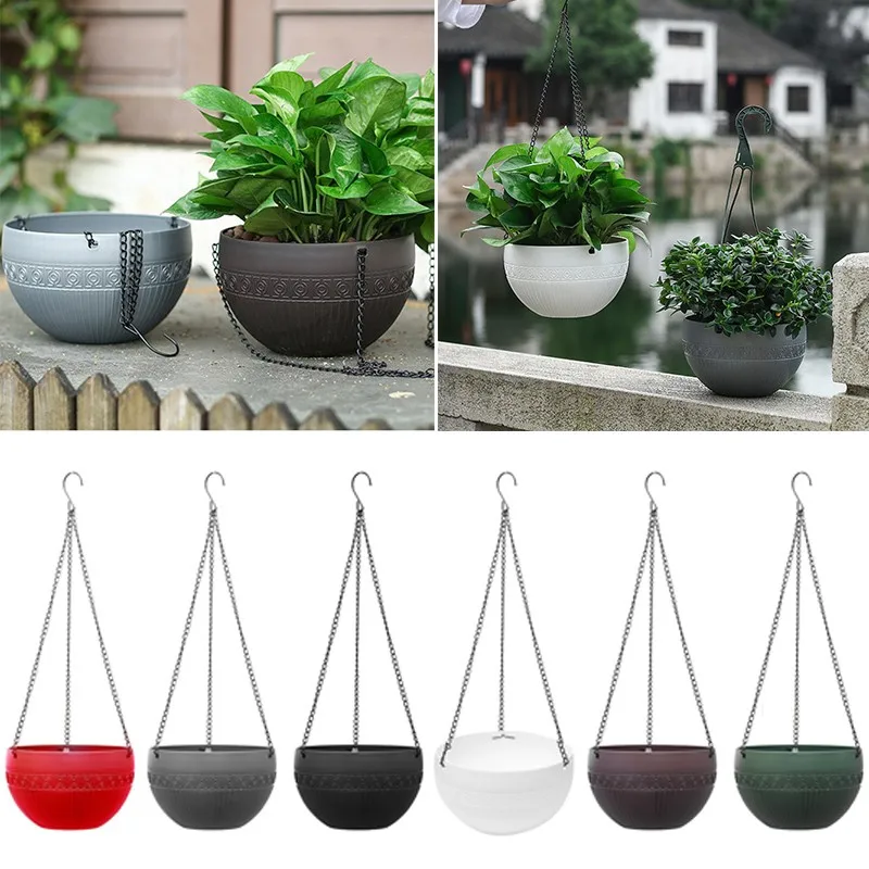 Plant Hanging Baskets Flower Pots Holder Chain Basin Plants Grow Basin Balcony Hanging Decoration Home Garden Supplies