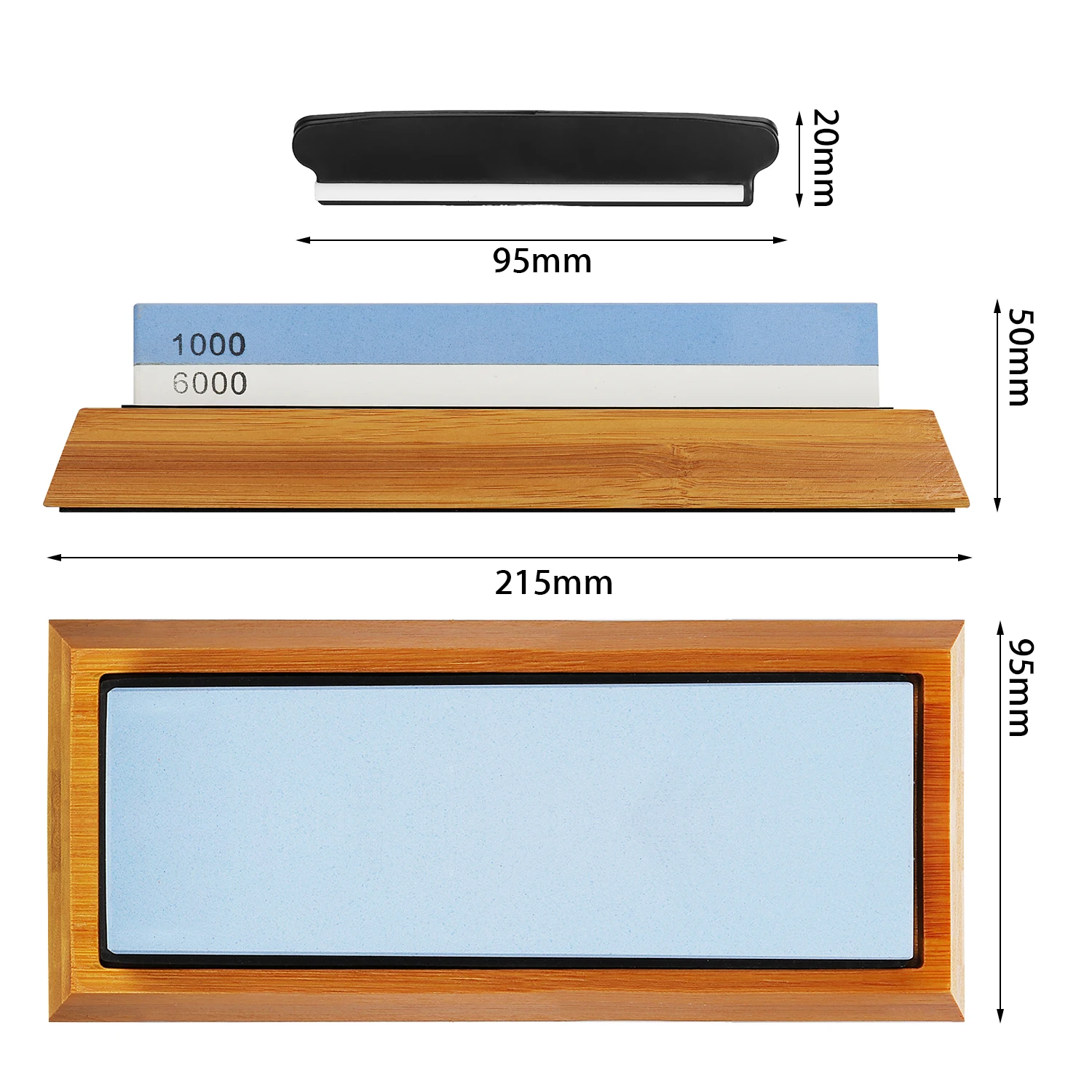 Schleifhilfe 1000/6000 Bambusbasis кёрнунг 180 × 60 × 30 мм Doppelseitiger Schleifstein Abziehstein Wetzste Silikonhalter
