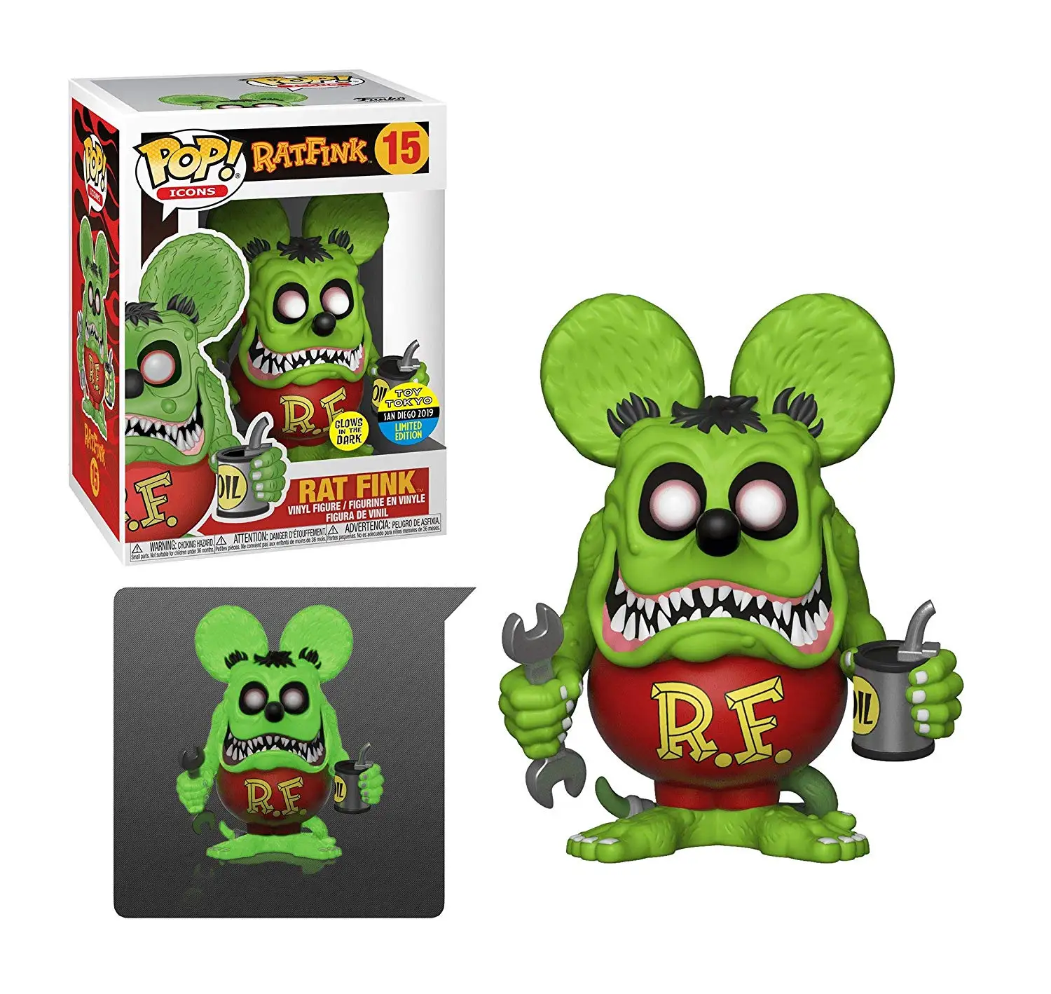 

2019 SDCC Exclusive Funko pop Official Glow in the dark Rat Fink (GITD) Vinyl Figure Collectible Model Toy with Original Box