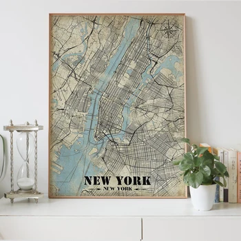 

New York Vintage city map print, Retro print of NY USA US map wall art decor framed poster, Classical Personalized art city map