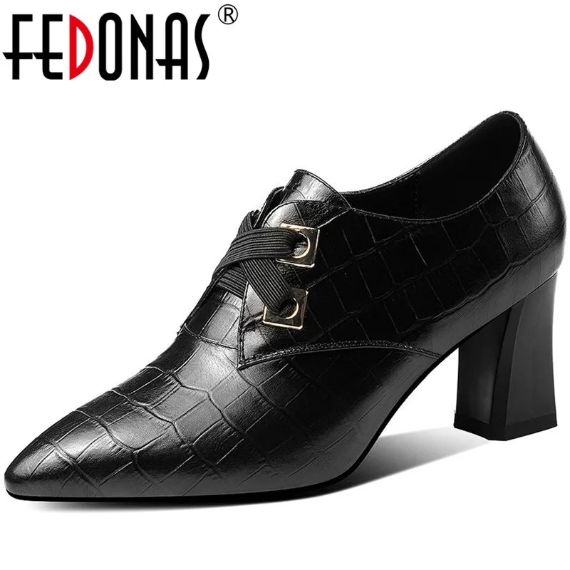 

FEDONAS Women Cow Leather Party Shoes Prom Pumps Spring Summer Lace Up Ruffles Pointed Toe High Heels 2020 Fashion Shoes Woman