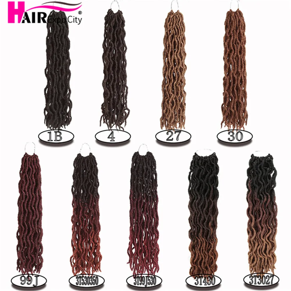 18Inch Goddess Faux Locs Crochet Hair Synthetic Wave Hair Ombre Braiding Hair Extensions Handmade 18Strands Hair Expo City