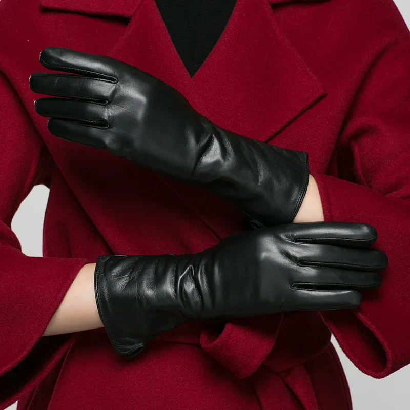 Перчатки из натуральной кожи женские зимние длинные стильные кожаные перчатки козья кожа средняя и длинная секция сохраняющие тепло