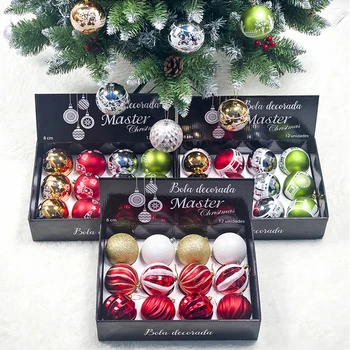 

12Pcs 8cm Christmas Ball Printed Christmas Tree Decoration Pendant Branch Decoration Hanging Ornament Home Christmas Decorations