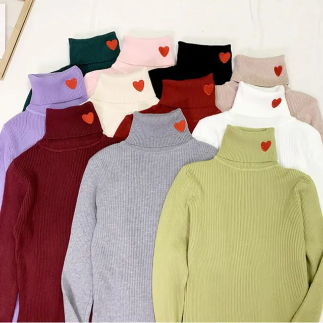 US $8.32 2020 Autumn Winter Women Knitted Sweaters Pullovers Turtleneck Long Sleeve Solid Color Slim Elastic