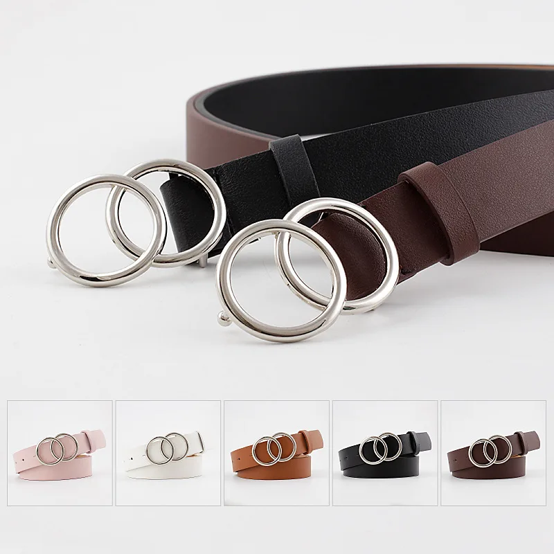 

Double Ring Women Belt Fashion Waist Belt PU Leather Metal Buckle Heart Pin Belts For Ladies Leisure Dress Jeans Wild Waistband