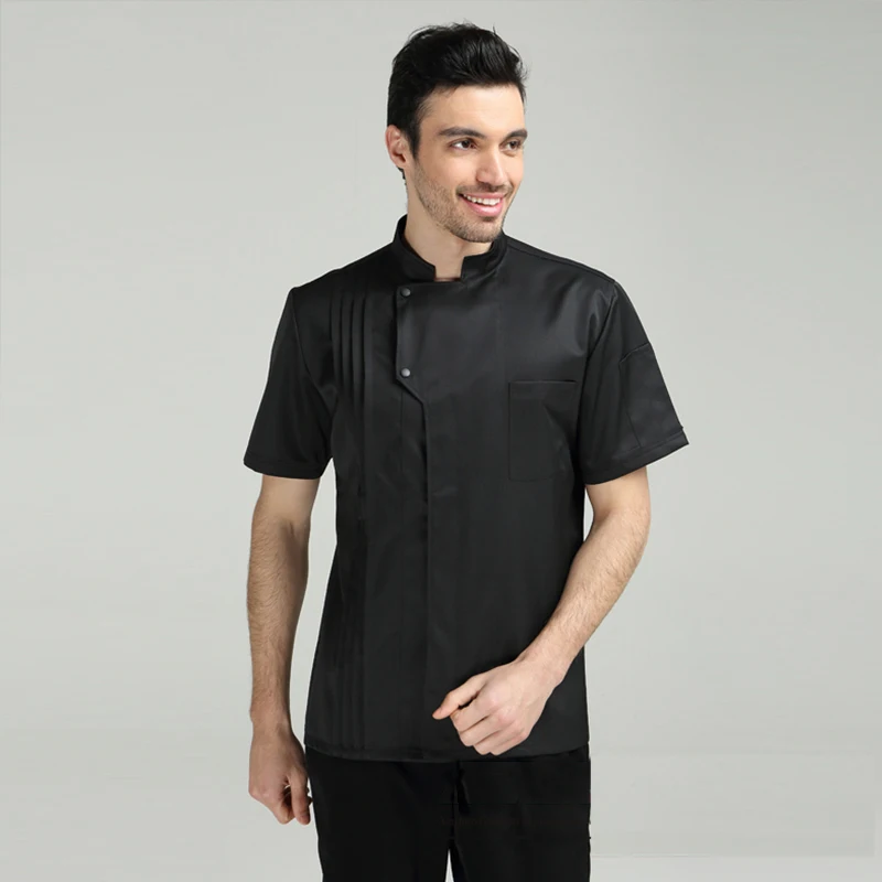 VIAOLI Summer Chef Short Sleeve Men and Women Hotel Kitchen Clothes Cotton Chef Workwear Large Size S-5XL