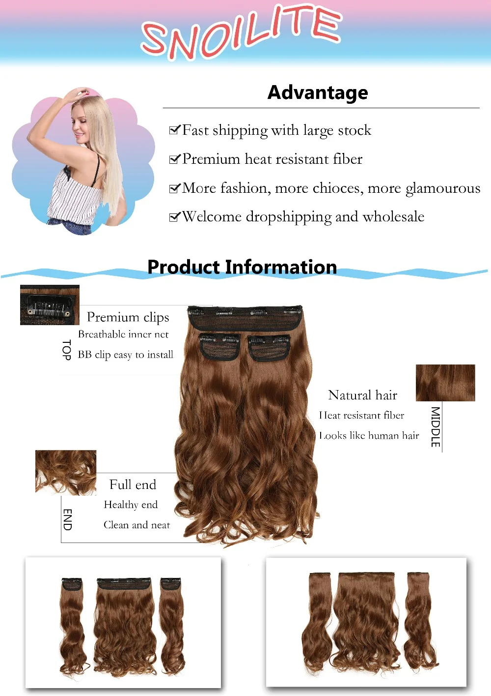 S-noilite, накладные волосы на заколках, длинные прямые синтетические волосы, 3 шт., накладные волосы на заколках для женщин, термостойкие волосы