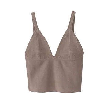 

2020 summer women's new simple French V-neck sleeveless bottoming tight-fitting slim sexy knit short top
