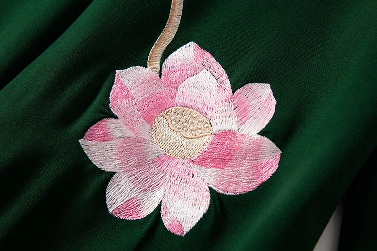 Осенняя рубашка средней длины с рукавом в китайском стиле, Cheongsam воротник, вышивка, элегантное темпераментное черное платье в стиле кэжуал A303