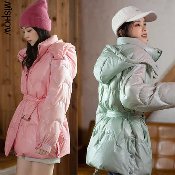 

MISHOW 2020 Winter Down Coats For Women Long Sleeve Outdoor Warm Hooded Casual Solid Down Jackets Female Overcoats MX20D8913