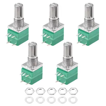 

5pcs/lot RV097NS Potentiometer 5K 10K 20K 50K 100K 500K With Switch 5pin Shaft 15mm Audio Amplifier Adjustable Potentiometers