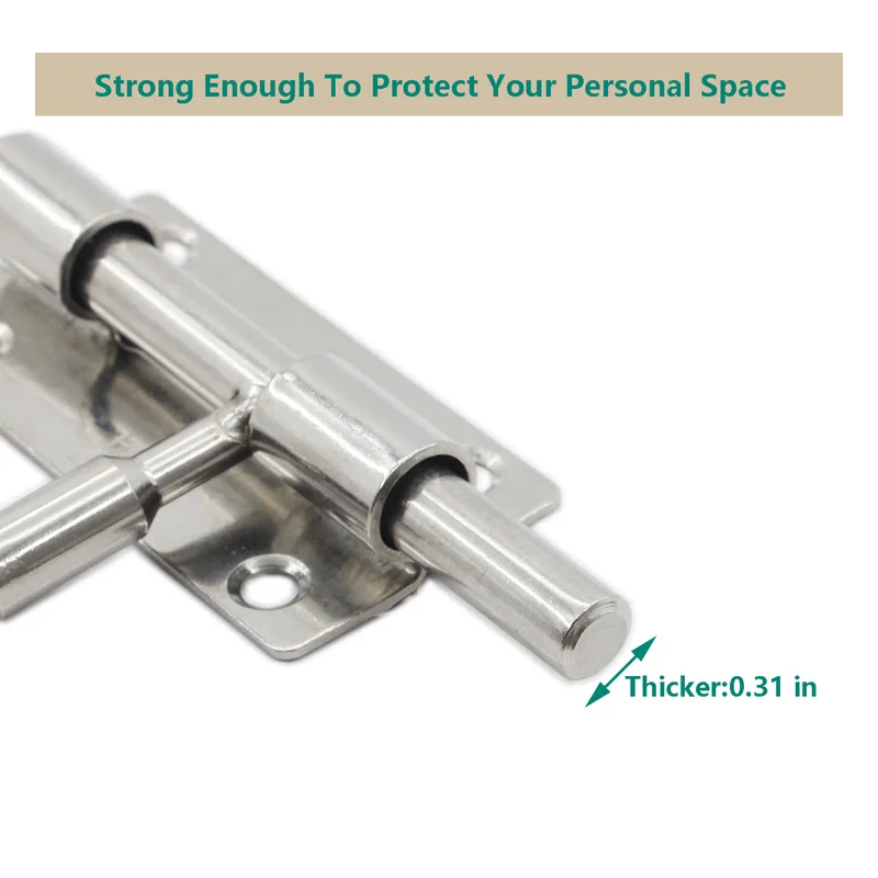 Barrel Bolt Lock, 3'' Door Security Slide Latch Lock,Thickened Door Latch Lock,Stainless Steel Slide Lock with Screws 2Pcs