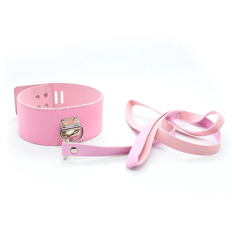 

Bound Toy Flirting Leather Neck Scarf Female Apparatus Leather Sexy Bandana Iron Chain Drag Chain Leather Toys
