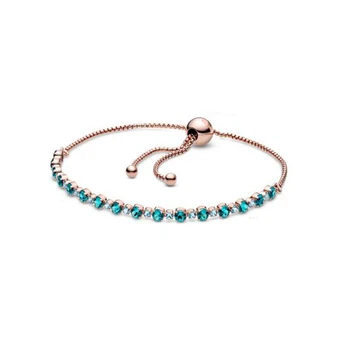 

2020 NEW 100% 925 Sterling Silver Turquoise Sparkling Slider Tennis Bracelet Fit DIY Europe Women Original Fashion Jewelry Gift