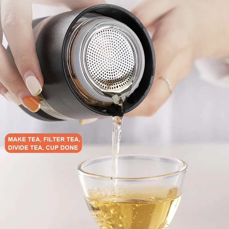 Insulated Cup with Filter 316 Stainless Steel Tea Bottle Tea Infuser Vacuum Cup with Glass Infuser Separates Tea and Water 500ML
