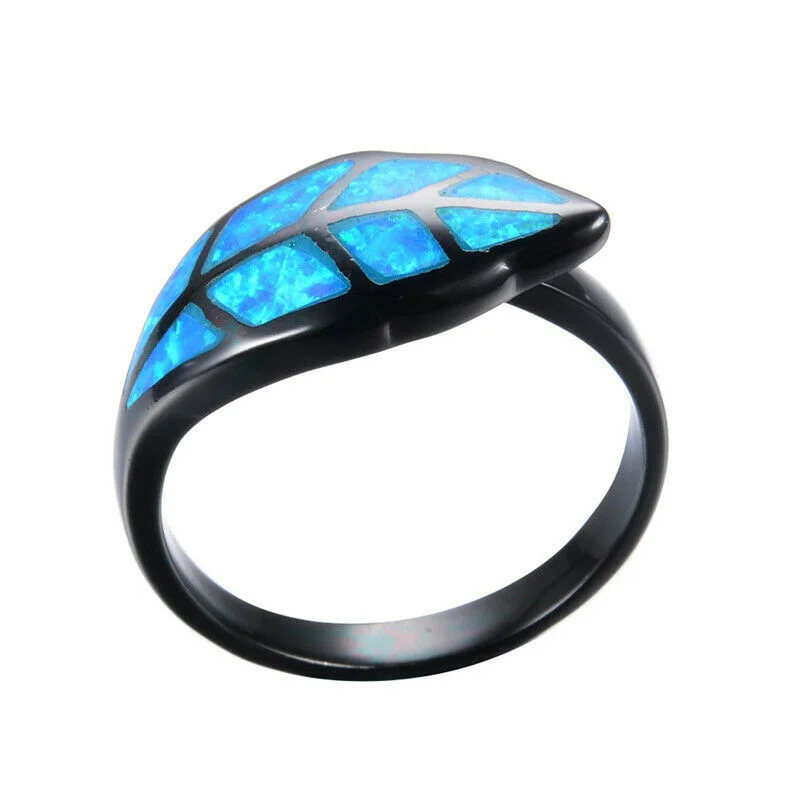 Vintage Blue Leaves Shape Simulated Opal T Black Gold Plated Wedding Jewelry Size 6-10 | Украшения и аксессуары
