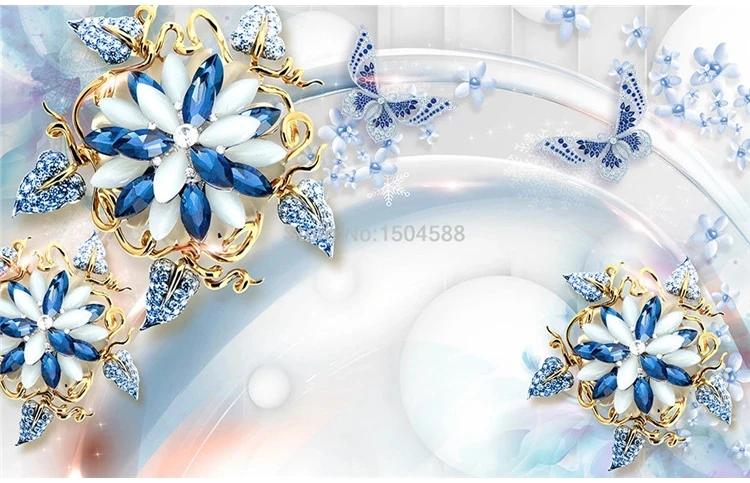 Personalizado mural papel de parede 3d estéreo azul jóias flor pintura sala estar tv sofá luxo decoração casa para paredes 3d 10 H25f430fe7ac34ac5bceb8c86d43d82c8X