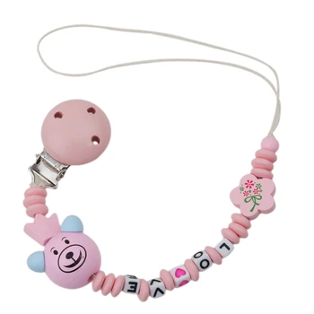 

Baby Pacifier Clip Chain Cute Panda Floral Beads Bear Silicone Wood Dummy Clip Baby Soother Holder For Infant Kid Nipple Feeding