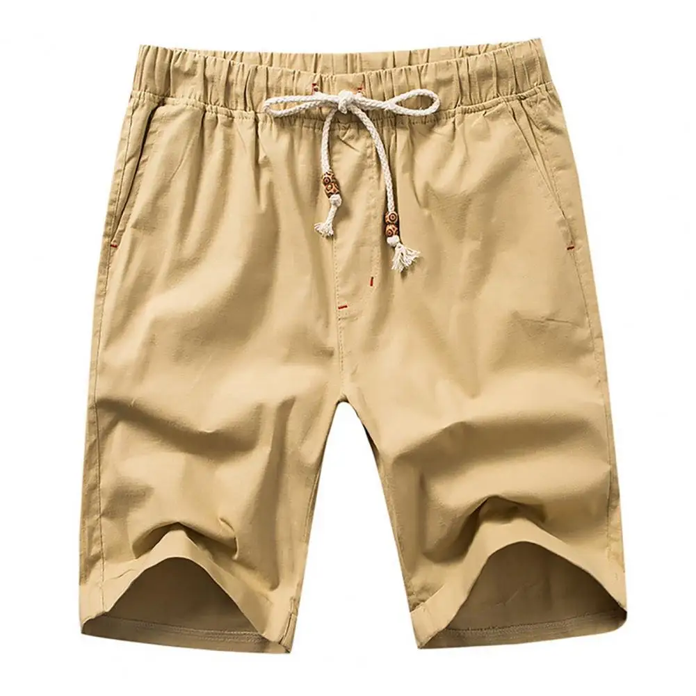 

Men Short Solid Color Sports Shorts Knee Length Men Drawstring Multi Pockets Training Loose Stylish Shorts Casual Streetwear