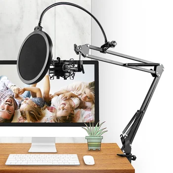 

Scissor Arm Stand for Microphone with A Spider Cantilever Bracket Universal Shock Mount Mic Holder Broadcasting Studio