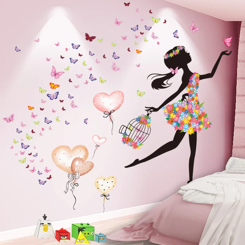 

[shijuekongjian] Cartoon Fairy Girl Wall Stickers DIY Balloons Butterflies Wall Decals for Kids Rooms Baby Bedroom Decoration