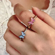 

HMES Retro Butterfly Woman Ring Adjustable Animal Fashion Pink Ring Index Finger Ring Female Simple Joint Ring