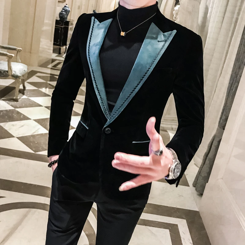 Модный Блейзер Masculino, приталенный Мужской Блейзер, деловой костюм, мужской пиджак, пальто, роскошная мужская одежда, Официальный свадебный костюм