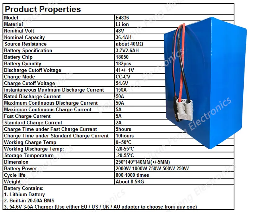 Flash Deal High Power 2000W E-Bike Battery 48V 35AH 18650 Lithium ion Battery Pack 48V for Electric Bike With 54.6V Charger 50A BMS Battery 1