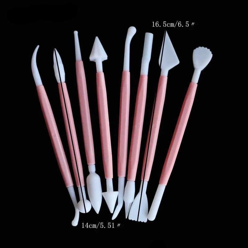 8pcs/Set Sculpture Double Sugar Modeling Cutter Smoother Polymer Clay Mold Fondant Gum Paste Decorating Tool Kit dough scraper,baking tool,dough cutter
