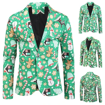

3D Christmas Blazers Jacket Men Floral Print Painting 2019 New Men's Fashion Suit Party Coat Casual Slim Fit Blazer Buttons Suit