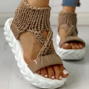 

Lapolaka INS HOT Woman Flat Platform Knitting Soft Comfy Dropship Slip On Gladiator Summer Sandals Female Shoes