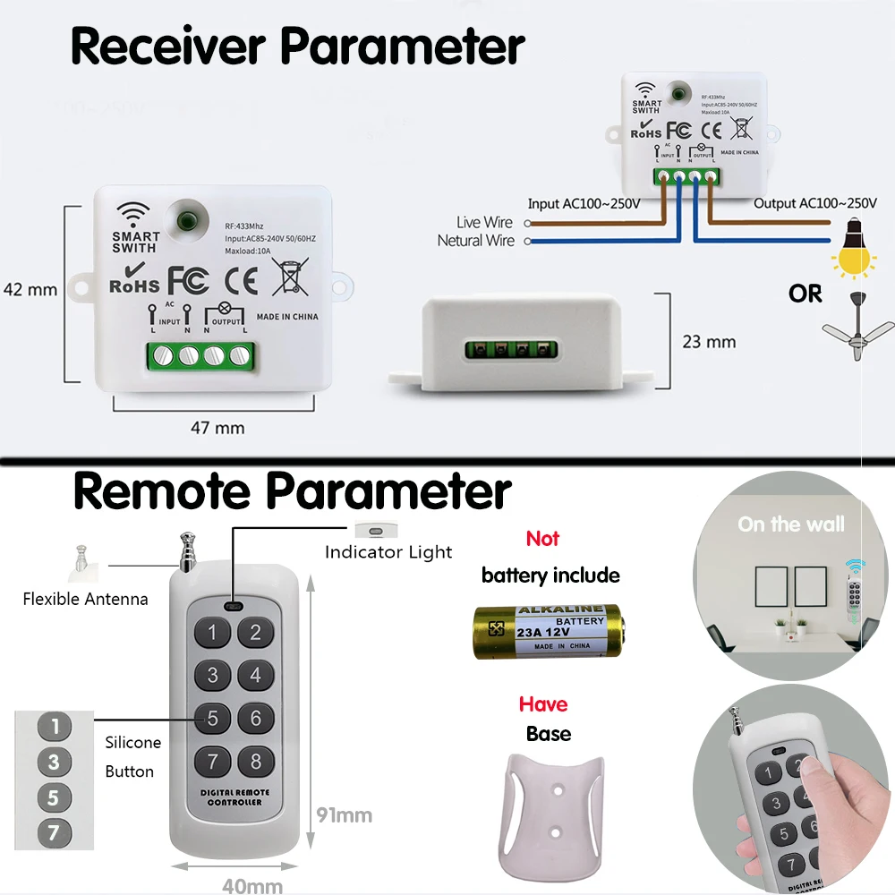 rf receptor de rele ac220v interruptor para 05