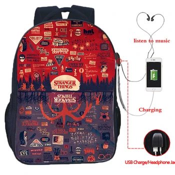 

hot Stranger Things 3 USB Charging Backpack Students Back to School Bags Laptop Backpack Women Men Multifunction Travel Backpack