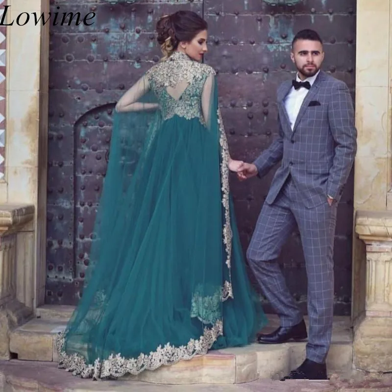 Emerald-Green-Long-Evening-Dresses-2018-With-Cape-A-Line-Gold-Embroidery-Crystal-Formal-Party-Gown_副本