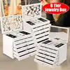 6 Tier Wooden Jewelry Box Hollow/Mirror Jewelry Display Box Ring Storage Box Multi-Purpose Gift Box Vintage Storage Cabinet Top 1
