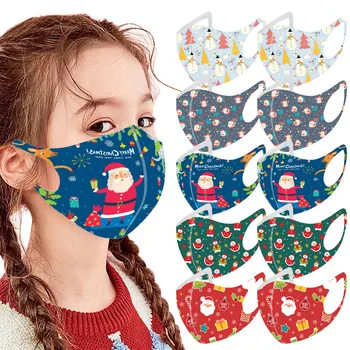 

10PCS Children's Christmas Mask ice Silk Dustproof Facemask Kids Reusable Mouth Mask Protective Washable Earloop masques F
