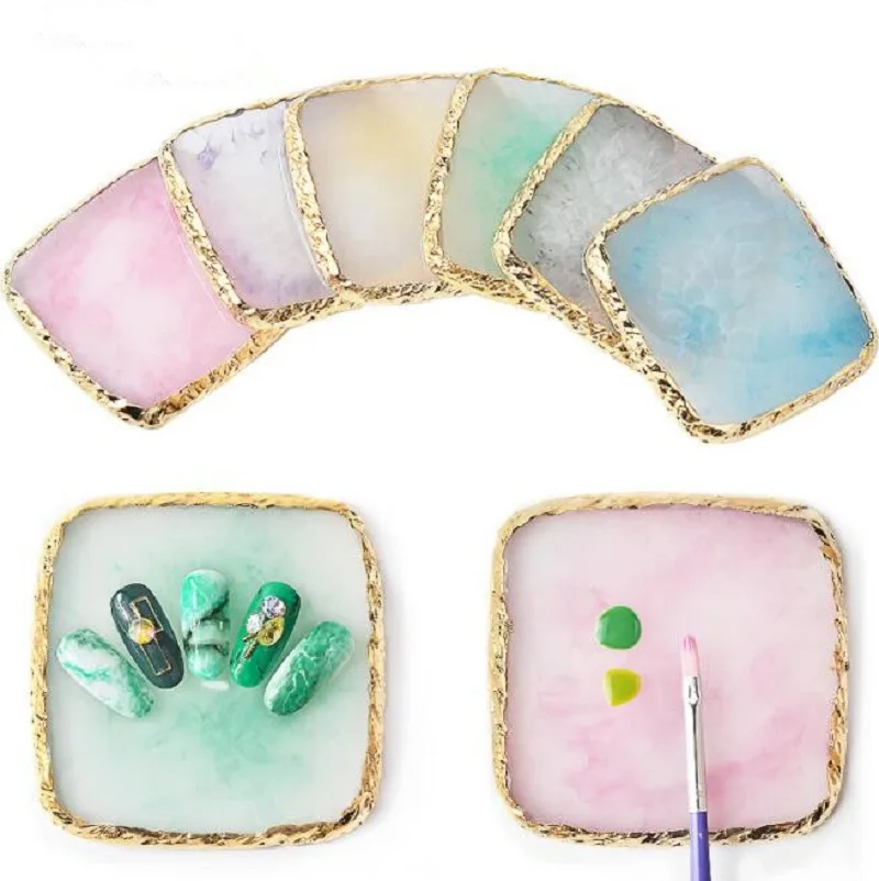 

1pcs Natural Resin Agate Nail Art Gel Polish Color Palette Nail Color Drawing Palette Display Board for Nail Art Tools 6 Colors
