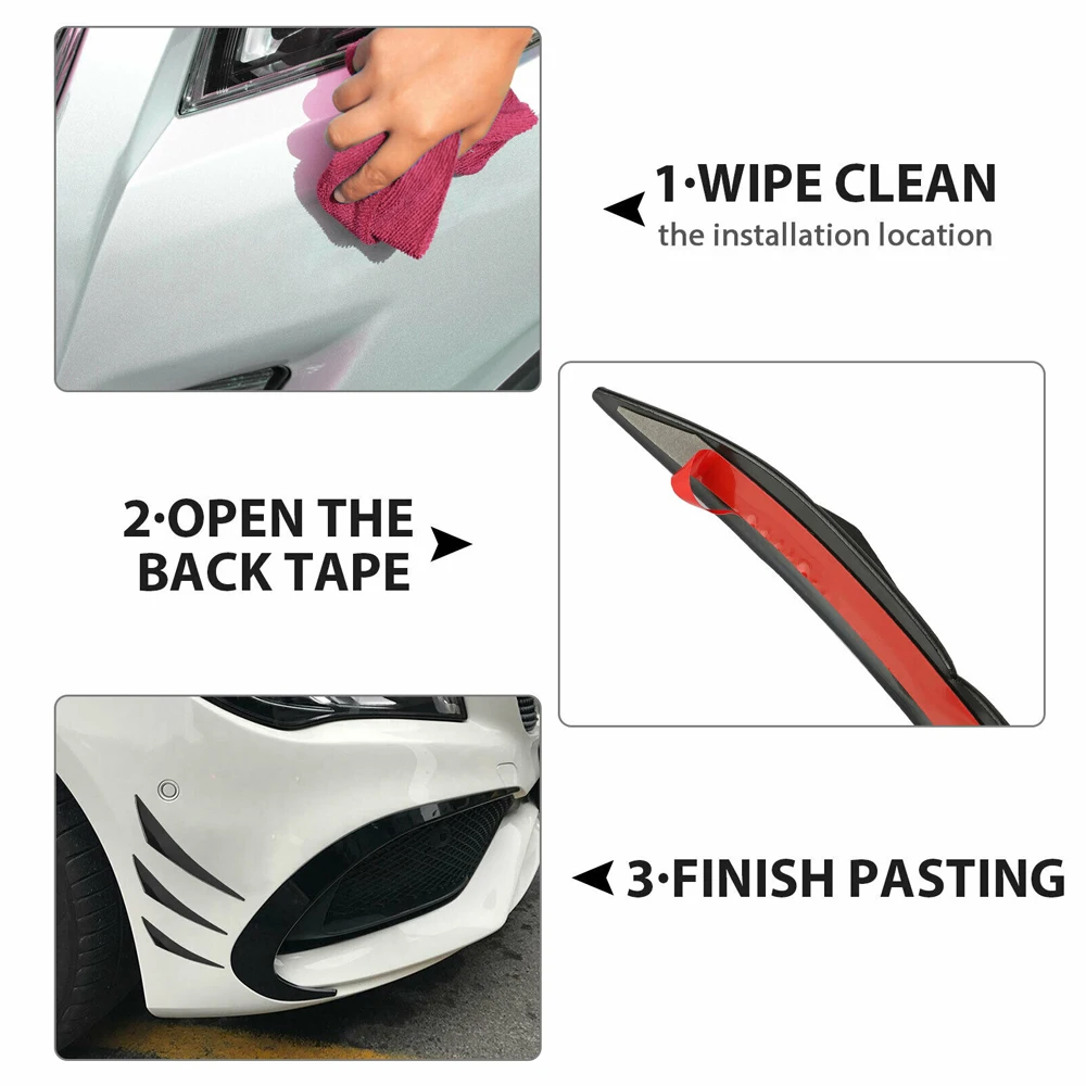 6pcs Universal Gloss Black PVC Auto Car Front Bumper Body Fins Spoiler Canards Refit Weatherproof Fit For All Cars