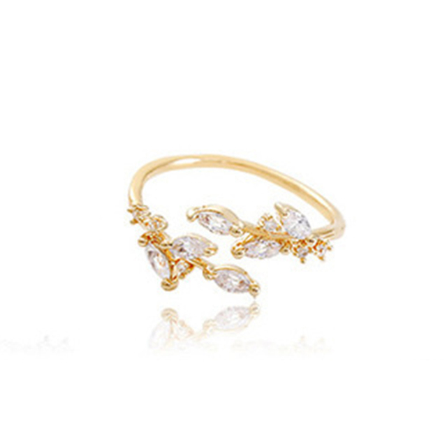 Rose Flower Leaves Opening Ring For Women Rhinestone Flowers Adjustable Finger Ring Valentine's Day Engagement Jewelry Gift