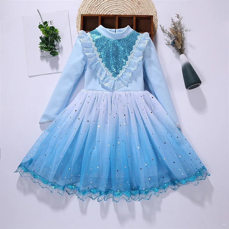 

Girl Velvet Elsa Princess Dress Children's Cosplay Fairy Snow Queen Costume Birthday Party Dresses