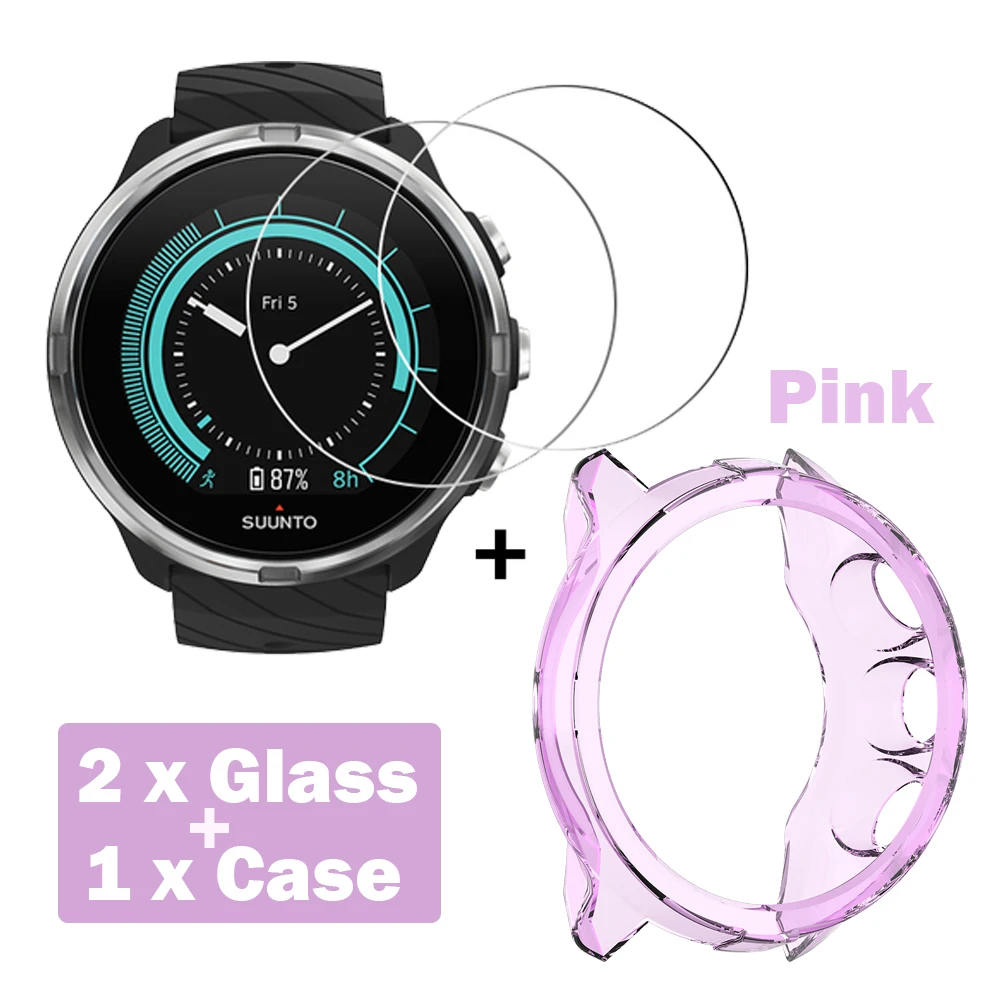 2+1 Protector Case + Screen Protector Film for Suunto 9 smart watch Soft TPU Protective Case Cover Shell Tempered Glass Film 