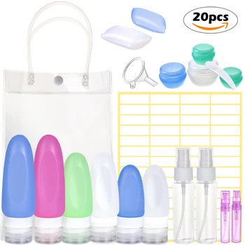 

20pcs Portable Travel Cosmetic Container Toothbrush Holder Cover Spray Bottles Clear Bags Makeup Spoon Labels Funnel New