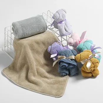 

Solid color Towel Polyester Nylon Coral Fleece Towel Home Bathroom Wash Soft Absorbent Bear Towel 30x30cm полотенце#20